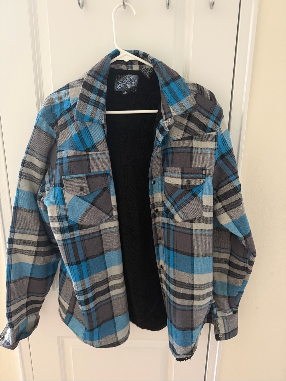 Men's Blue & Gray Plaid Sherpa-Lined Jacket
